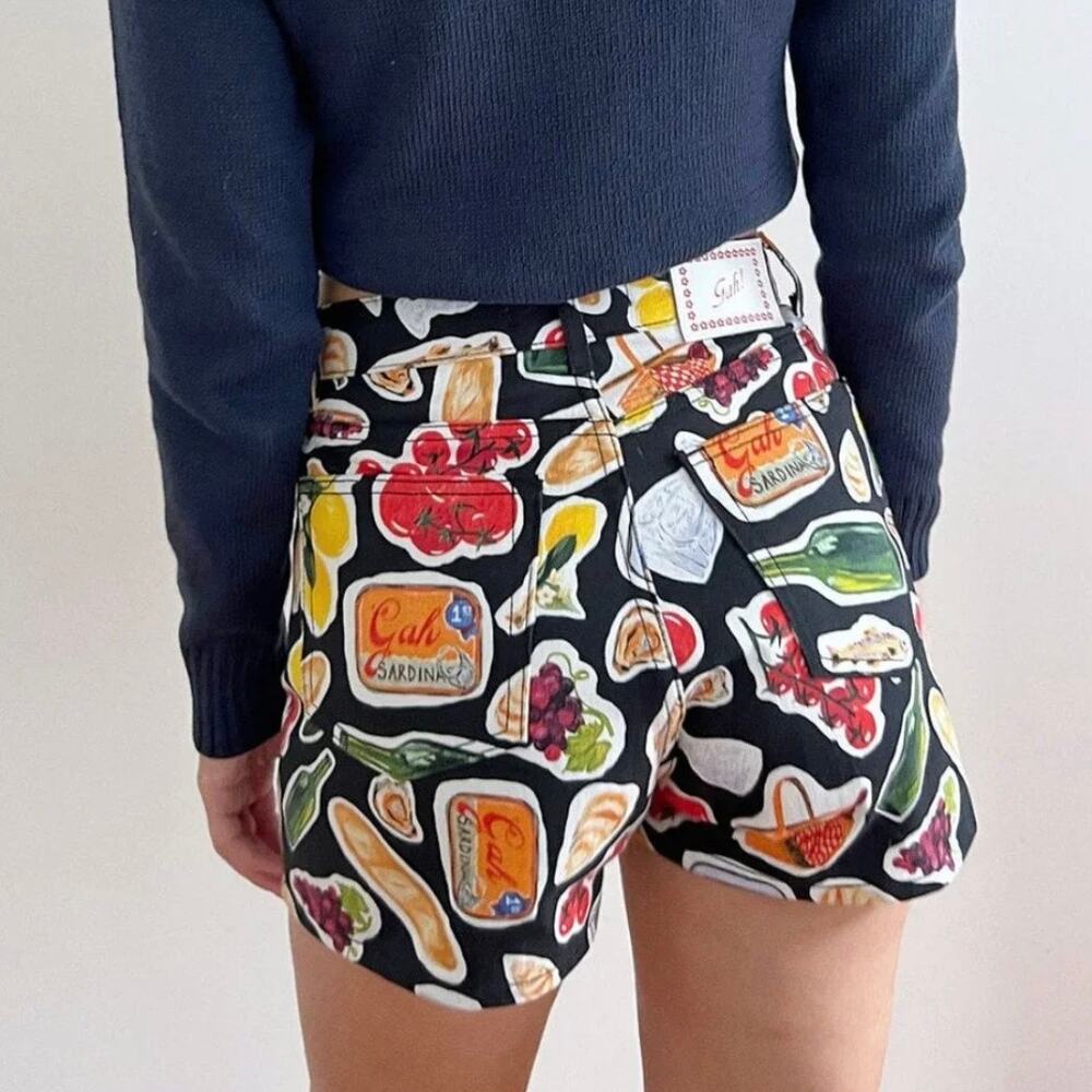 Lisa Says Gah Italian Summer Evan Shorts - Black - Food + Picnic Print - Size 4
